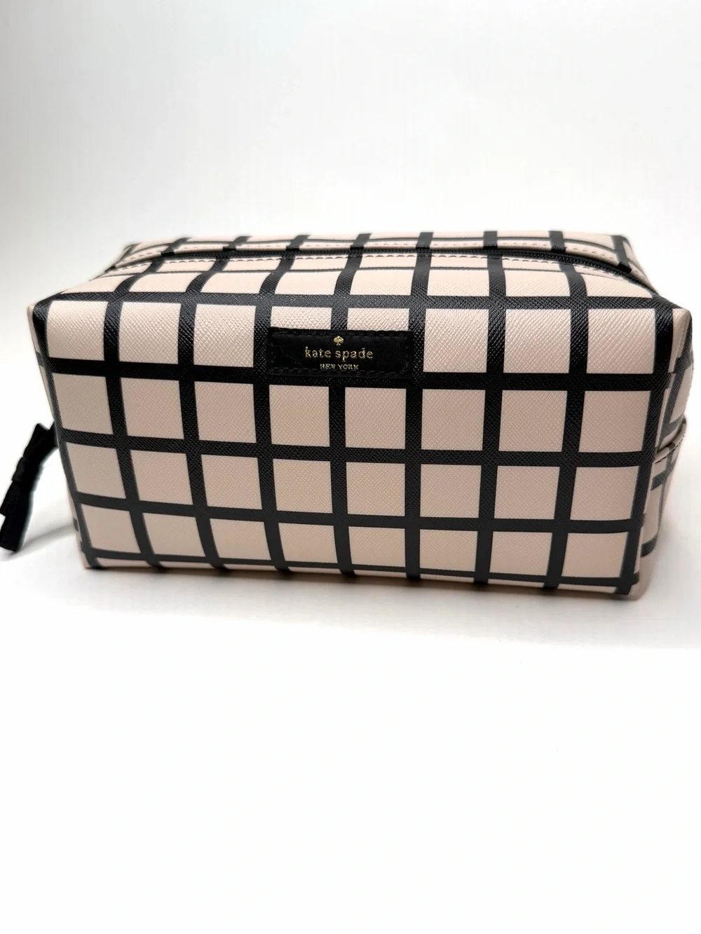 Kate Spade Cream And Black Checkered Cosmetic Case